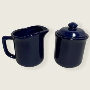 Newcor Stoneware Sugar And Creamer Set Cobalt Blue China Mid Century Modern